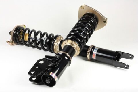 Pair of adjustable coilover suspension struts with springs and mounts